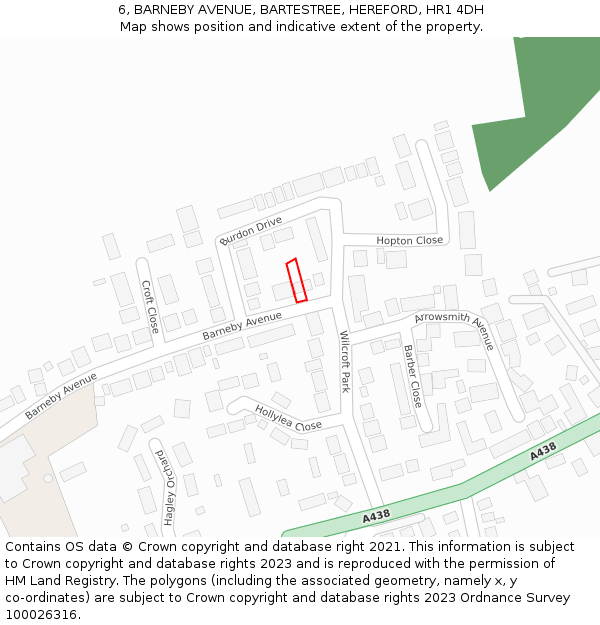 6, BARNEBY AVENUE, BARTESTREE, HEREFORD, HR1 4DH: Location map and indicative extent of plot