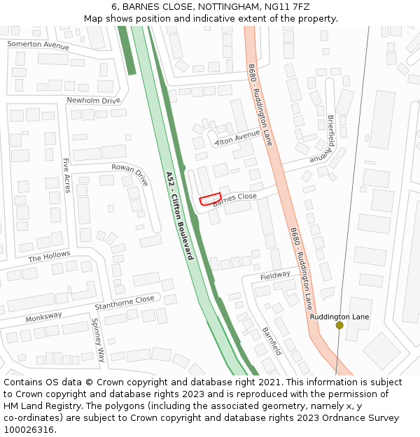 6, BARNES CLOSE, NOTTINGHAM, NG11 7FZ: Location map and indicative extent of plot