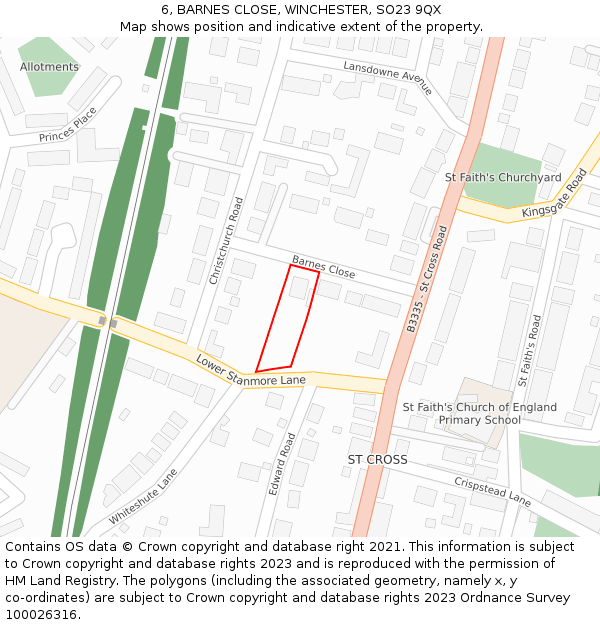 6, BARNES CLOSE, WINCHESTER, SO23 9QX: Location map and indicative extent of plot