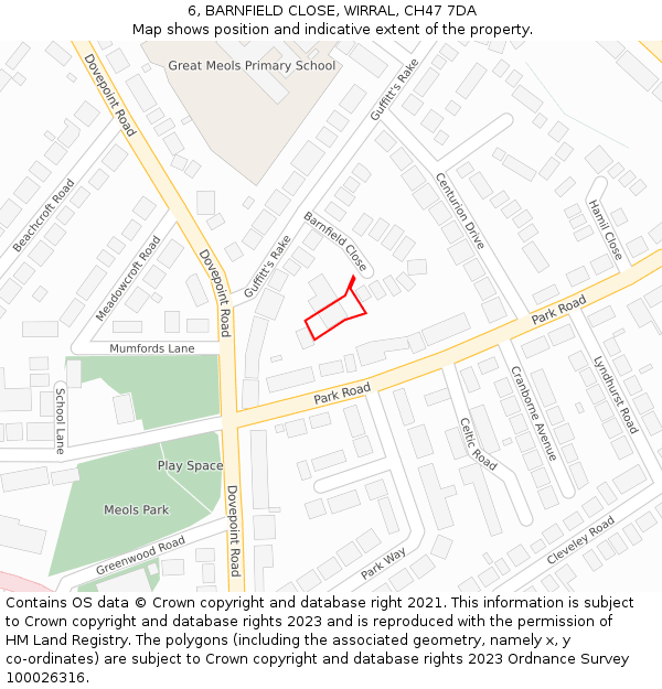 6, BARNFIELD CLOSE, WIRRAL, CH47 7DA: Location map and indicative extent of plot