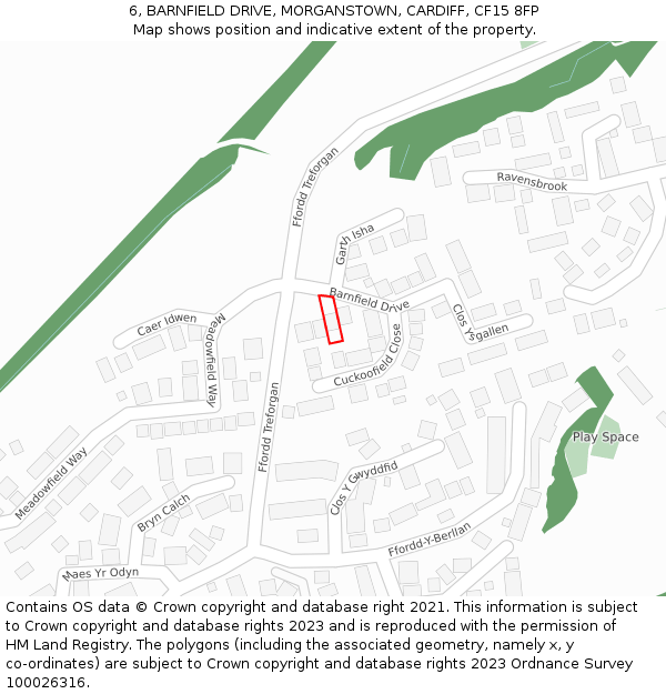 6, BARNFIELD DRIVE, MORGANSTOWN, CARDIFF, CF15 8FP: Location map and indicative extent of plot