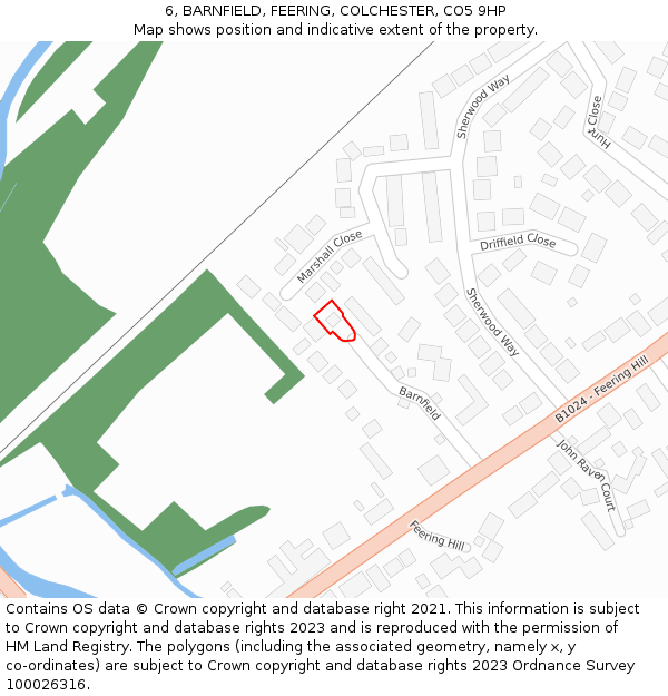 6, BARNFIELD, FEERING, COLCHESTER, CO5 9HP: Location map and indicative extent of plot