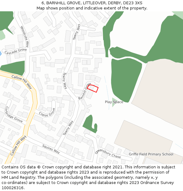 6, BARNHILL GROVE, LITTLEOVER, DERBY, DE23 3XS: Location map and indicative extent of plot