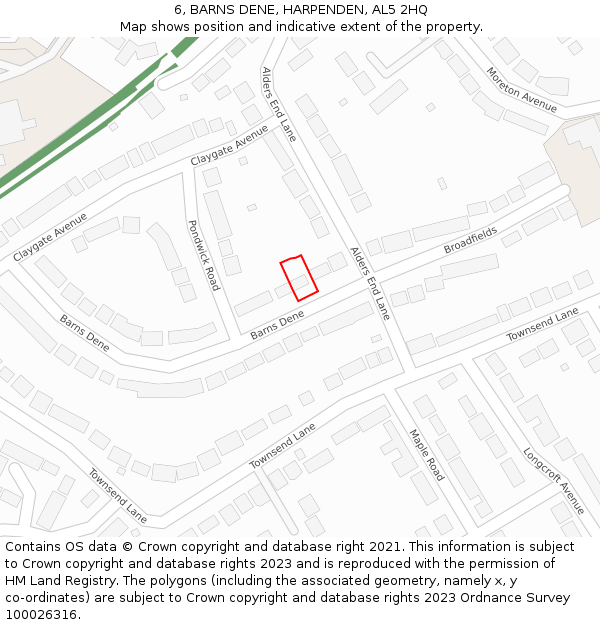 6, BARNS DENE, HARPENDEN, AL5 2HQ: Location map and indicative extent of plot