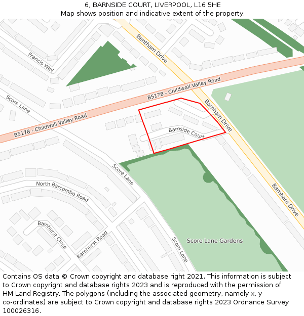 6, BARNSIDE COURT, LIVERPOOL, L16 5HE: Location map and indicative extent of plot