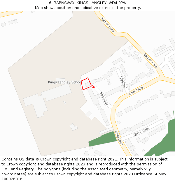 6, BARNSWAY, KINGS LANGLEY, WD4 9PW: Location map and indicative extent of plot