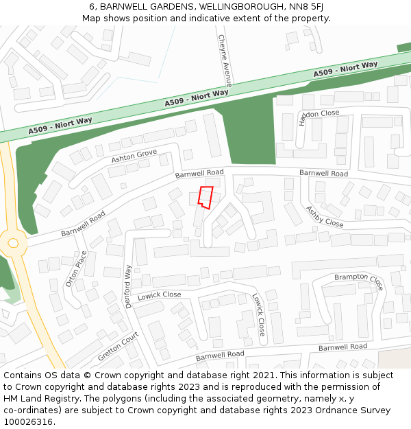 6, BARNWELL GARDENS, WELLINGBOROUGH, NN8 5FJ: Location map and indicative extent of plot