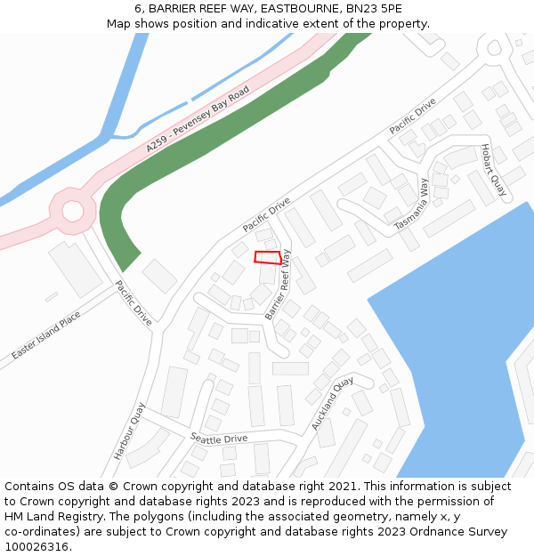 6, BARRIER REEF WAY, EASTBOURNE, BN23 5PE: Location map and indicative extent of plot
