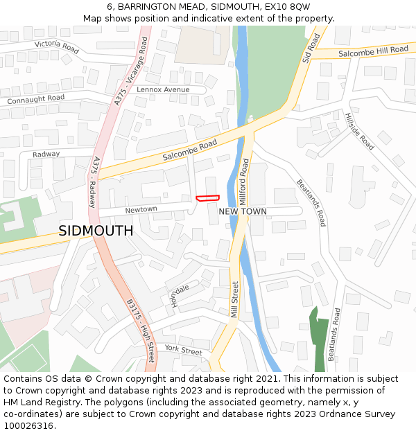 6, BARRINGTON MEAD, SIDMOUTH, EX10 8QW: Location map and indicative extent of plot