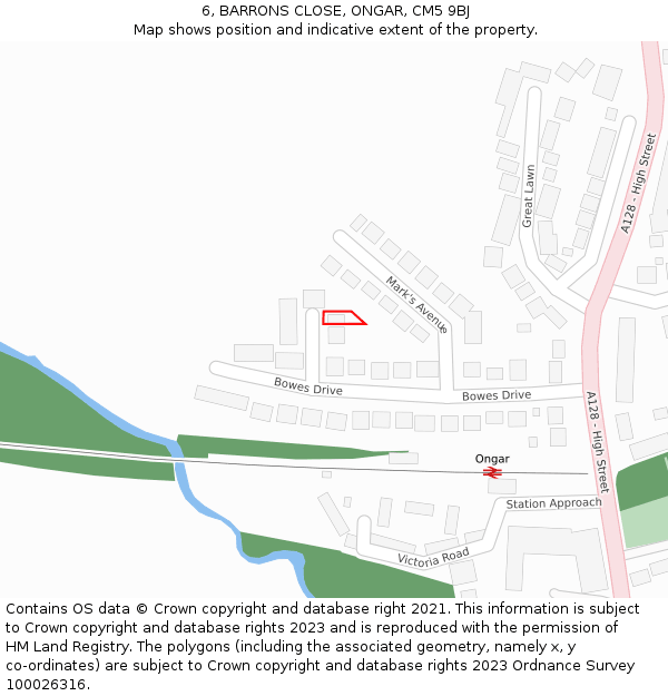 6, BARRONS CLOSE, ONGAR, CM5 9BJ: Location map and indicative extent of plot