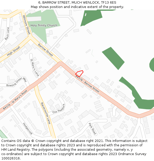 6, BARROW STREET, MUCH WENLOCK, TF13 6ES: Location map and indicative extent of plot