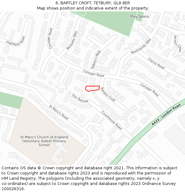 6, BARTLEY CROFT, TETBURY, GL8 8ER: Location map and indicative extent of plot