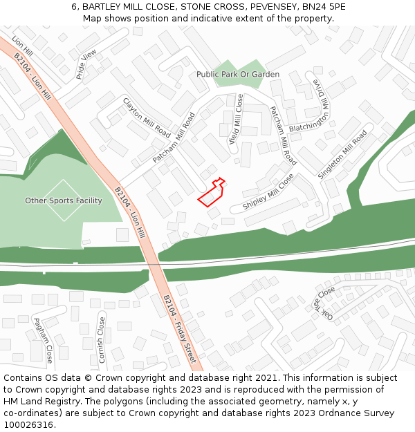 6, BARTLEY MILL CLOSE, STONE CROSS, PEVENSEY, BN24 5PE: Location map and indicative extent of plot