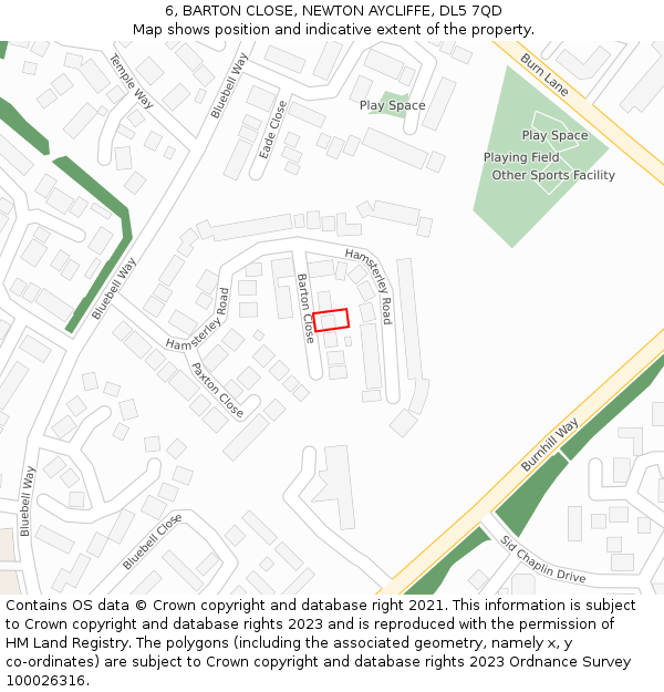 6, BARTON CLOSE, NEWTON AYCLIFFE, DL5 7QD: Location map and indicative extent of plot