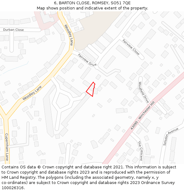 6, BARTON CLOSE, ROMSEY, SO51 7QE: Location map and indicative extent of plot