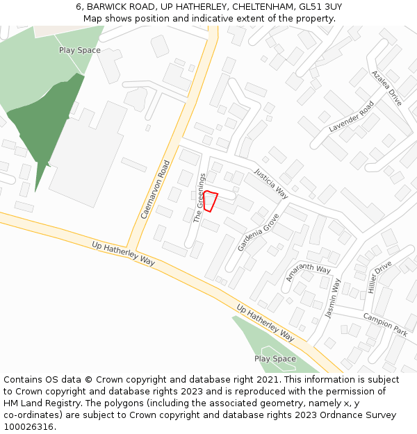 6, BARWICK ROAD, UP HATHERLEY, CHELTENHAM, GL51 3UY: Location map and indicative extent of plot