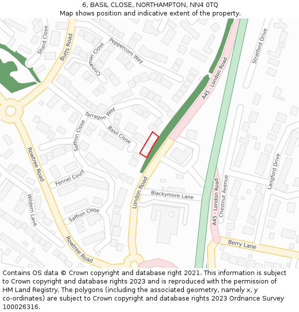 6, BASIL CLOSE, NORTHAMPTON, NN4 0TQ: Location map and indicative extent of plot