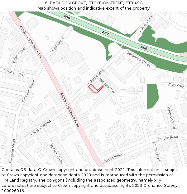 6, BASILDON GROVE, STOKE-ON-TRENT, ST3 4SG: Location map and indicative extent of plot