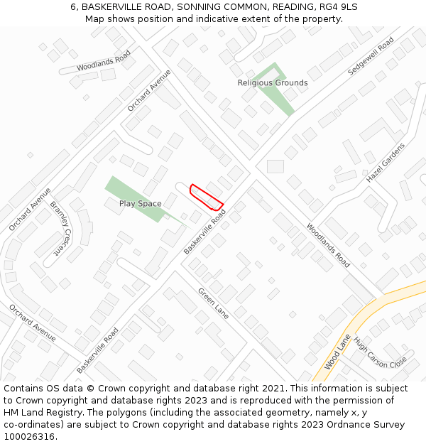 6, BASKERVILLE ROAD, SONNING COMMON, READING, RG4 9LS: Location map and indicative extent of plot