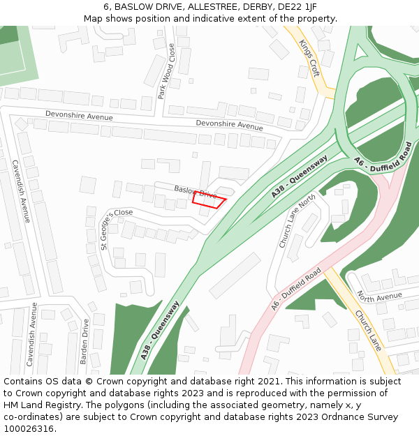 6, BASLOW DRIVE, ALLESTREE, DERBY, DE22 1JF: Location map and indicative extent of plot