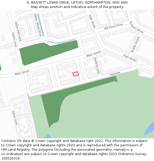 6, BASSETT LOWKE DRIVE, UPTON, NORTHAMPTON, NN5 4AN: Location map and indicative extent of plot