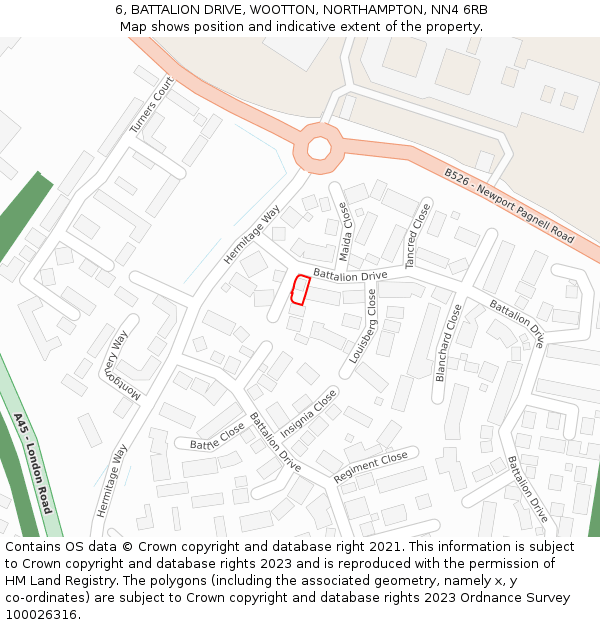 6, BATTALION DRIVE, WOOTTON, NORTHAMPTON, NN4 6RB: Location map and indicative extent of plot