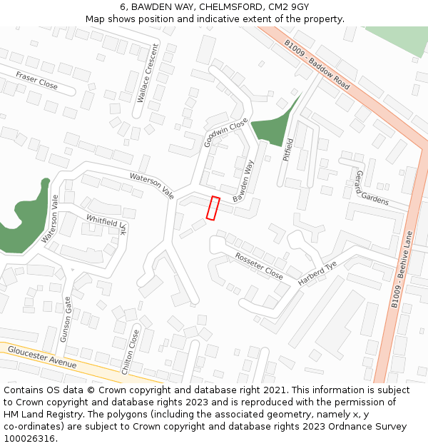 6, BAWDEN WAY, CHELMSFORD, CM2 9GY: Location map and indicative extent of plot