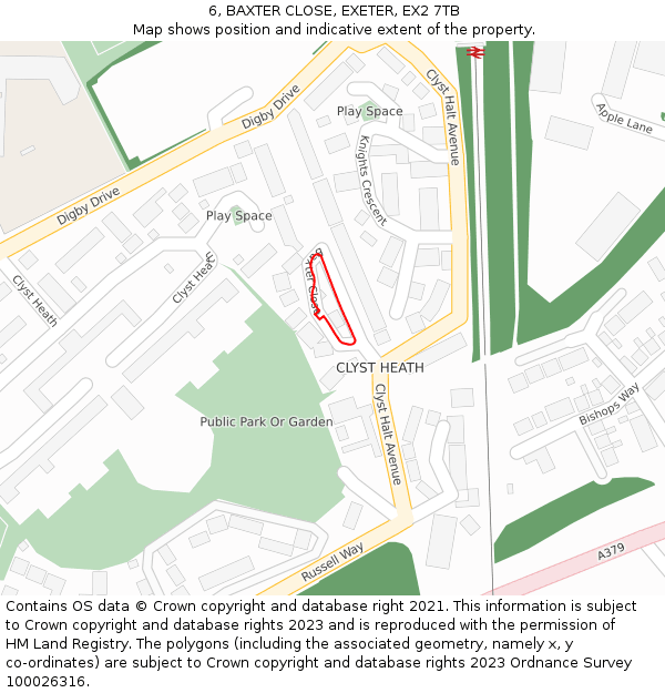 6, BAXTER CLOSE, EXETER, EX2 7TB: Location map and indicative extent of plot