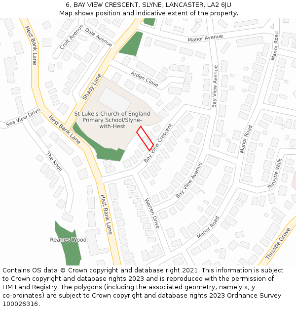 6, BAY VIEW CRESCENT, SLYNE, LANCASTER, LA2 6JU: Location map and indicative extent of plot