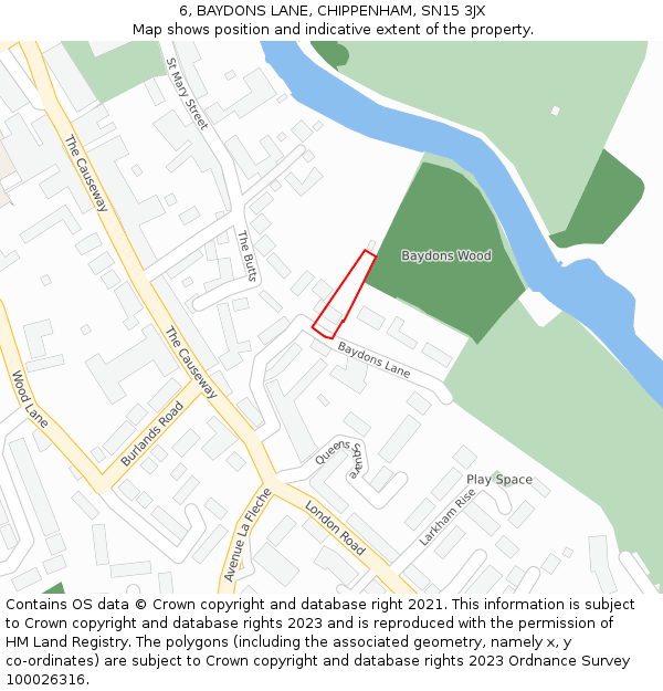 6, BAYDONS LANE, CHIPPENHAM, SN15 3JX: Location map and indicative extent of plot
