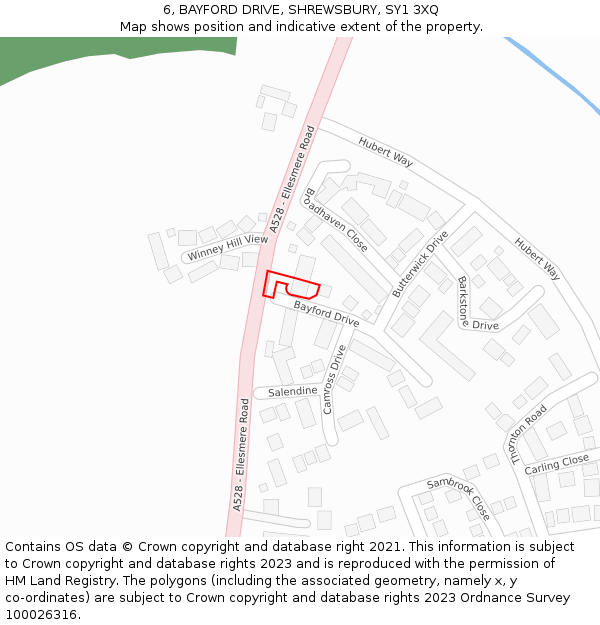 6, BAYFORD DRIVE, SHREWSBURY, SY1 3XQ: Location map and indicative extent of plot