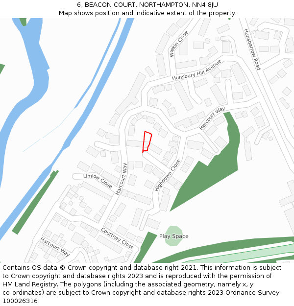 6, BEACON COURT, NORTHAMPTON, NN4 8JU: Location map and indicative extent of plot