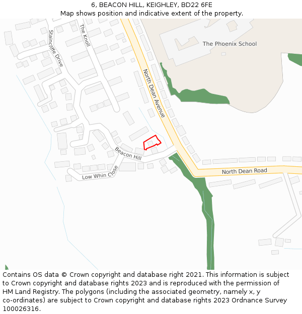 6, BEACON HILL, KEIGHLEY, BD22 6FE: Location map and indicative extent of plot