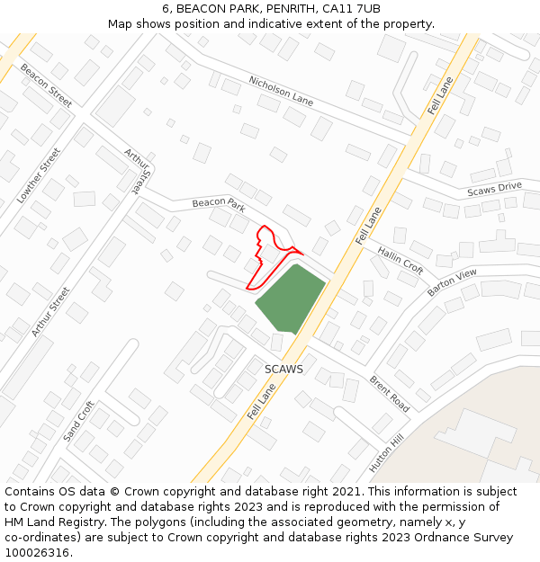 6, BEACON PARK, PENRITH, CA11 7UB: Location map and indicative extent of plot