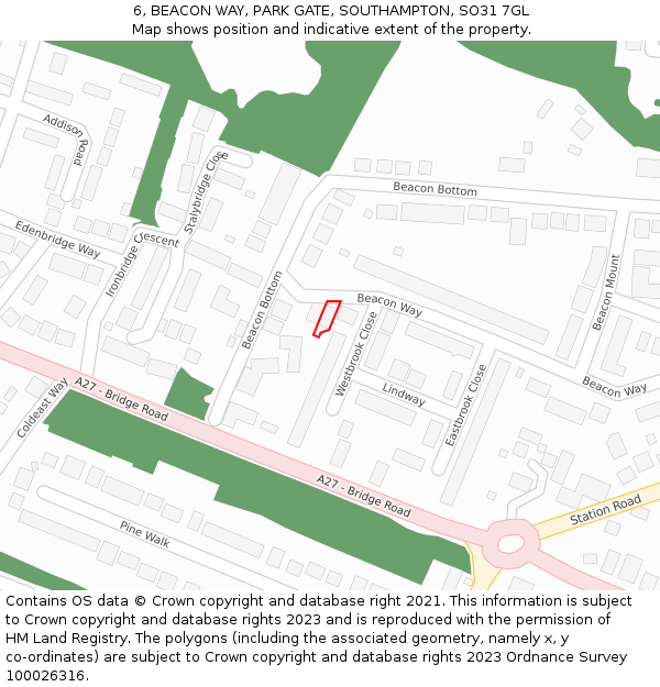 6, BEACON WAY, PARK GATE, SOUTHAMPTON, SO31 7GL: Location map and indicative extent of plot