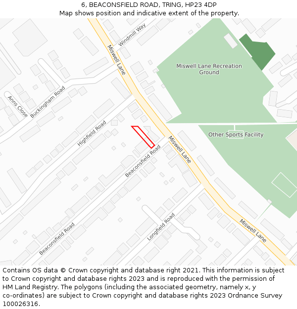 6, BEACONSFIELD ROAD, TRING, HP23 4DP: Location map and indicative extent of plot