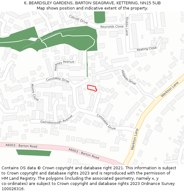 6, BEARDSLEY GARDENS, BARTON SEAGRAVE, KETTERING, NN15 5UB: Location map and indicative extent of plot