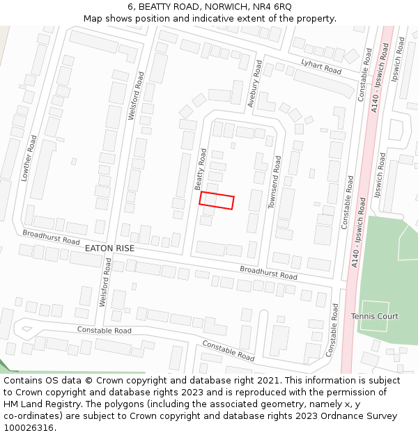 6, BEATTY ROAD, NORWICH, NR4 6RQ: Location map and indicative extent of plot