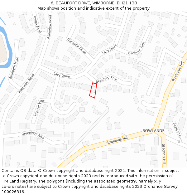 6, BEAUFORT DRIVE, WIMBORNE, BH21 1BB: Location map and indicative extent of plot