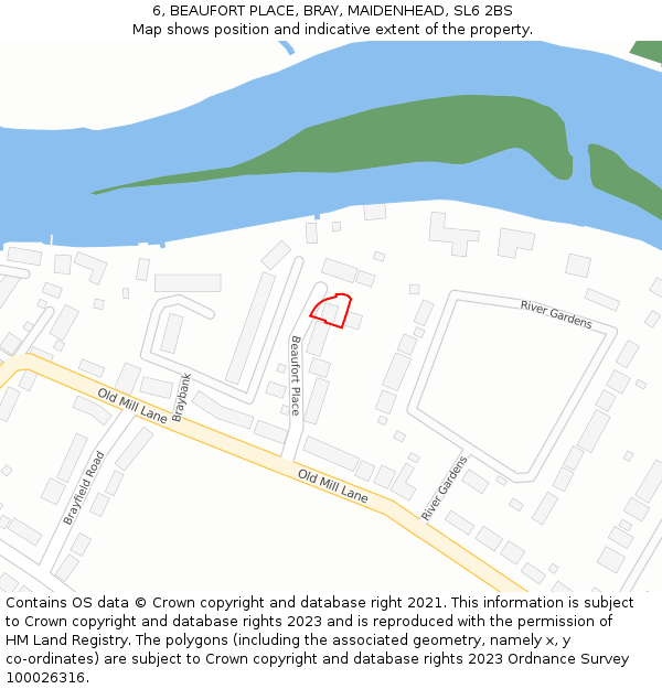 6, BEAUFORT PLACE, BRAY, MAIDENHEAD, SL6 2BS: Location map and indicative extent of plot