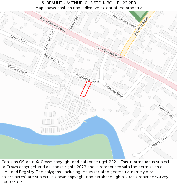 6, BEAULIEU AVENUE, CHRISTCHURCH, BH23 2EB: Location map and indicative extent of plot