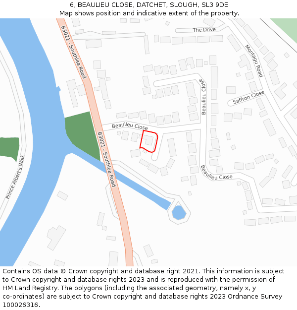 6, BEAULIEU CLOSE, DATCHET, SLOUGH, SL3 9DE: Location map and indicative extent of plot