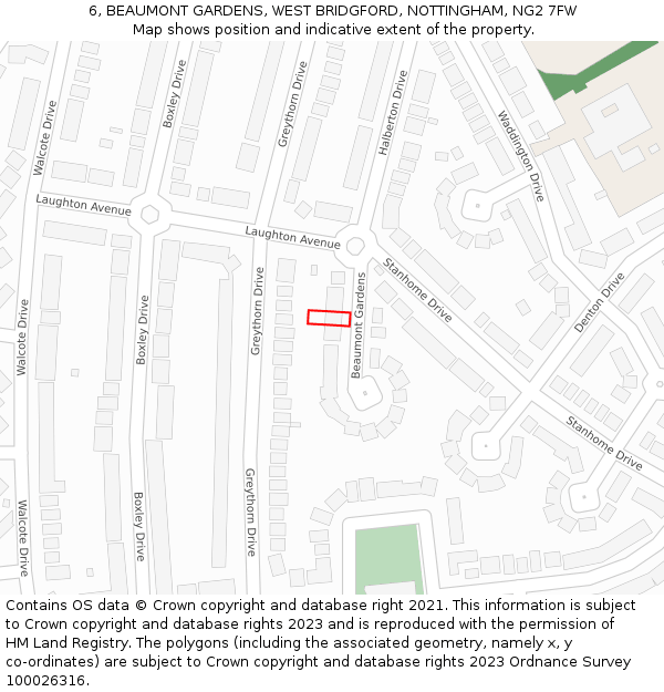 6, BEAUMONT GARDENS, WEST BRIDGFORD, NOTTINGHAM, NG2 7FW: Location map and indicative extent of plot