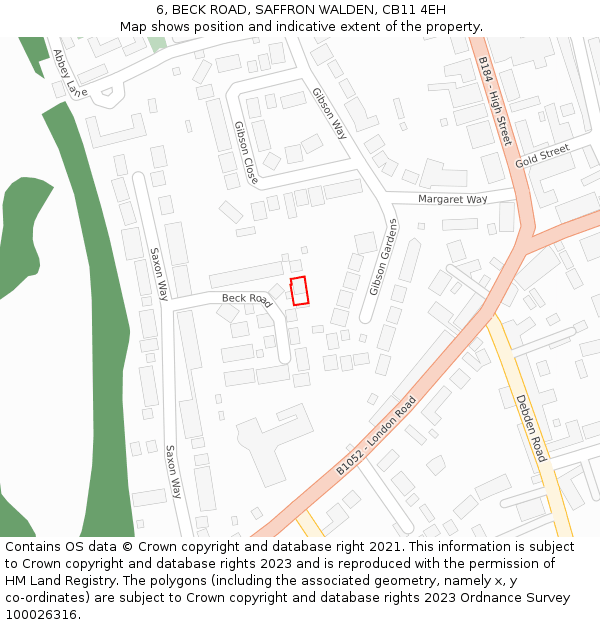 6, BECK ROAD, SAFFRON WALDEN, CB11 4EH: Location map and indicative extent of plot