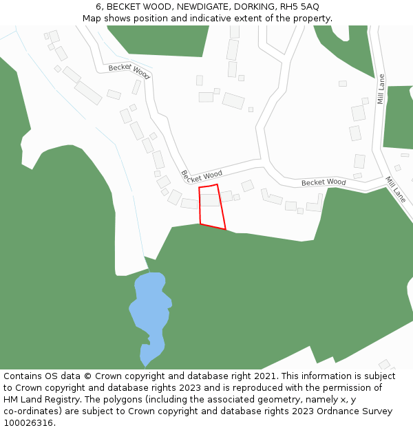 6, BECKET WOOD, NEWDIGATE, DORKING, RH5 5AQ: Location map and indicative extent of plot