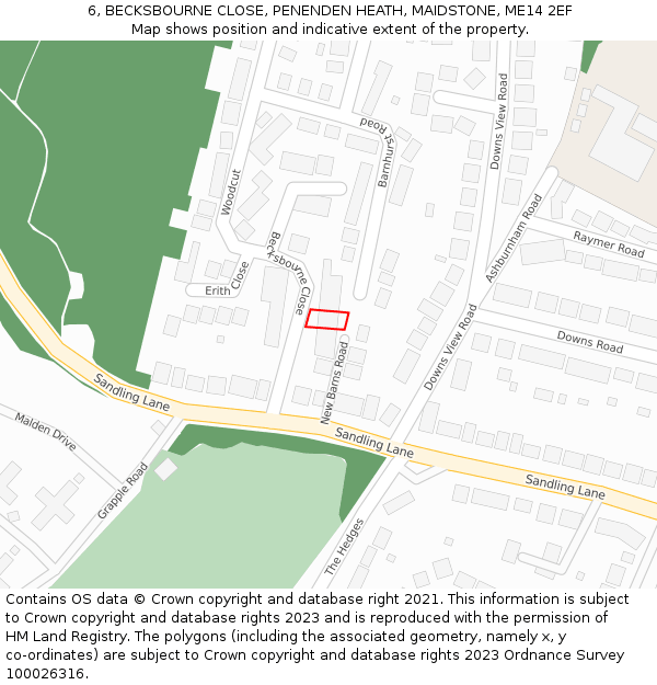 6, BECKSBOURNE CLOSE, PENENDEN HEATH, MAIDSTONE, ME14 2EF: Location map and indicative extent of plot