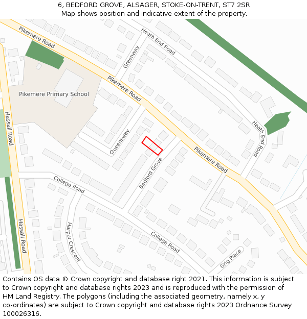 6, BEDFORD GROVE, ALSAGER, STOKE-ON-TRENT, ST7 2SR: Location map and indicative extent of plot