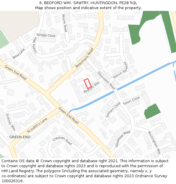 6, BEDFORD WAY, SAWTRY, HUNTINGDON, PE28 5QL: Location map and indicative extent of plot