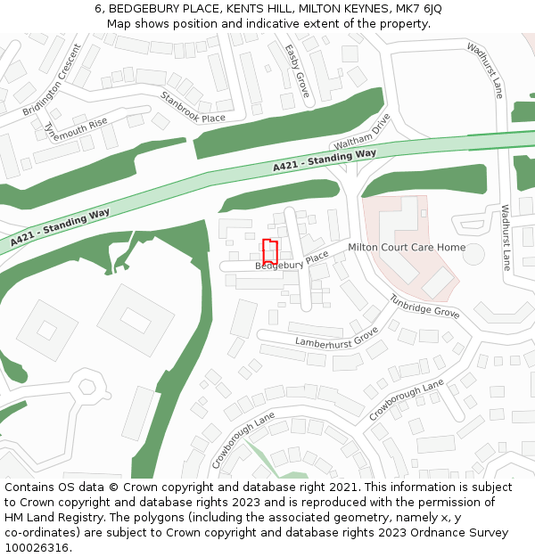 6, BEDGEBURY PLACE, KENTS HILL, MILTON KEYNES, MK7 6JQ: Location map and indicative extent of plot