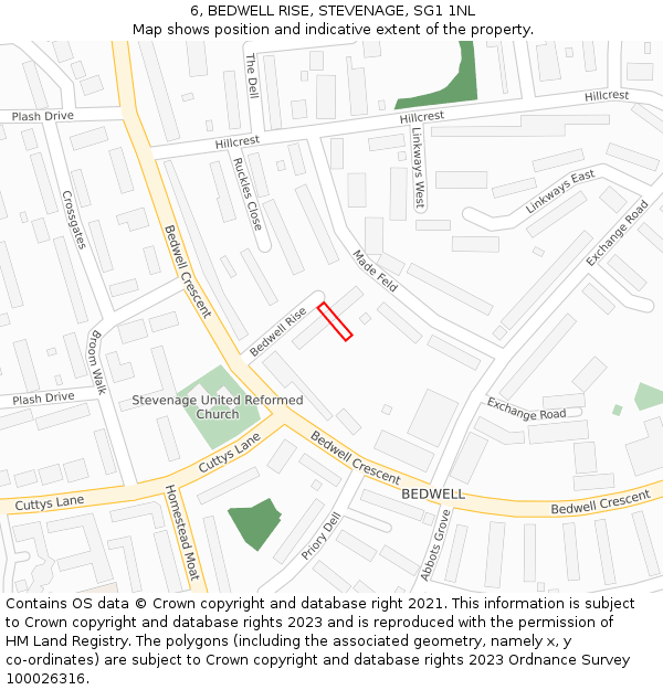 6, BEDWELL RISE, STEVENAGE, SG1 1NL: Location map and indicative extent of plot